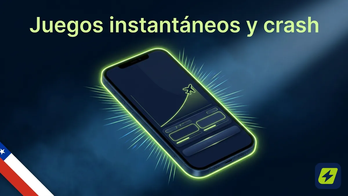 Mockup de teléfono con juego instantáneo tipo crash de JugaBet iluminado en lima sobre fondo azul marino