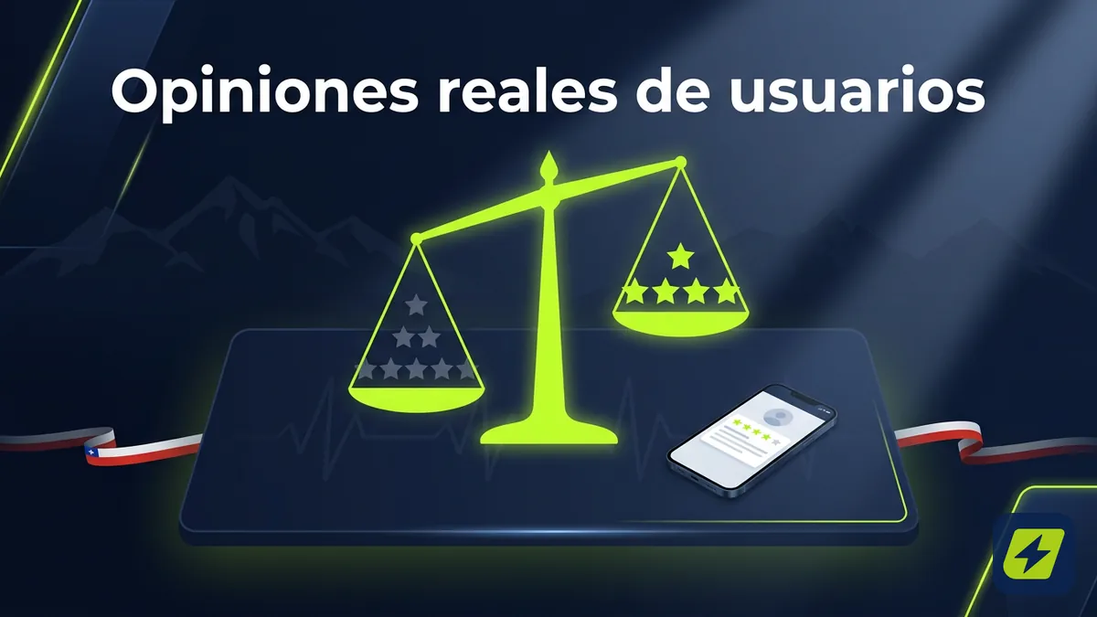 Balanza con estrellas mostrando opiniones mixtas de usuarios de Jugabet, con acento andino y bandera de Chile